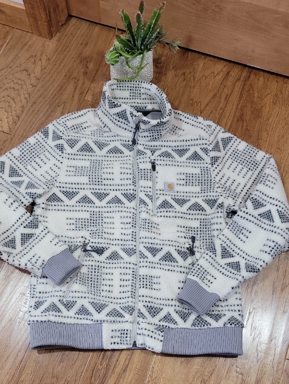 Carhartt Cream and Gray Patterned Sherpa Zip Jacket - Picture 8 of 15